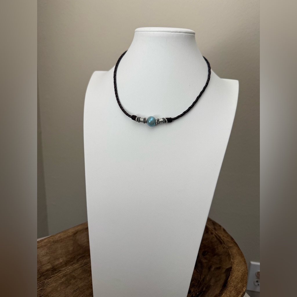 Lizzie James Brown Braided Necklace With Blue And Silver Beads